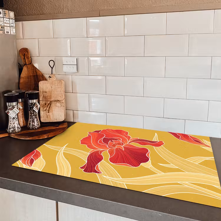 Induction Hob Cover - Flowers - Illustration - Red - Bloemen - Illustratie - Rood Inductie beschermer vinyl 3mm klein