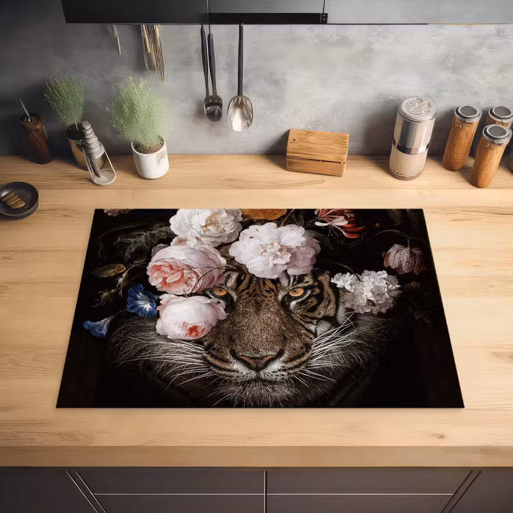 Bloemen - Jan Davidsz de Heem - Tijger - Schilderij - Stilleven - Oude meesters Inductie beschermer vinyl 3mm middel -sfeer5