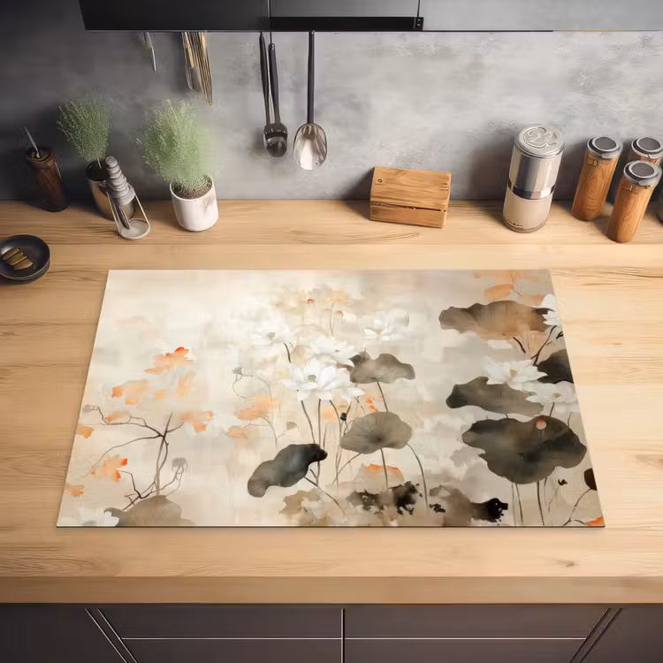 Bloemen - Japandi - Wabi sabi Inductie beschermer vinyl 3mm klein -sfeer5