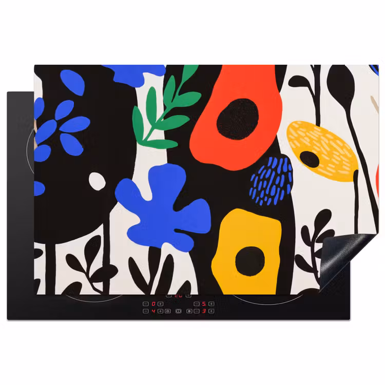 Bloemen - Bladeren - Abstract - Zwart Inductie beschermer vinyl 3mm klein -3d