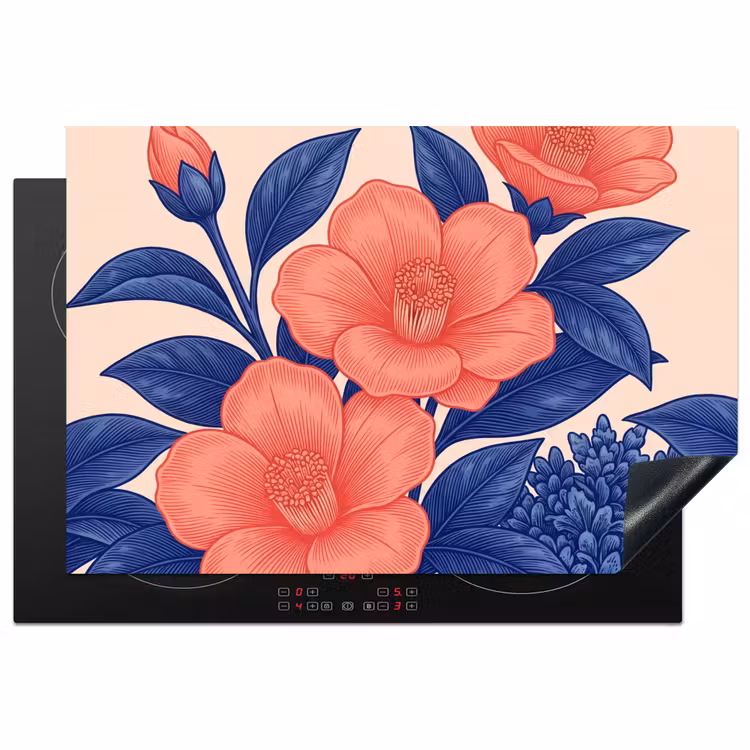 Induction Hob Cover - Flowers - Leaves - Botanical - Bloemen - Bladeren - Botanisch Inductie beschermer vinyl 3mm klein