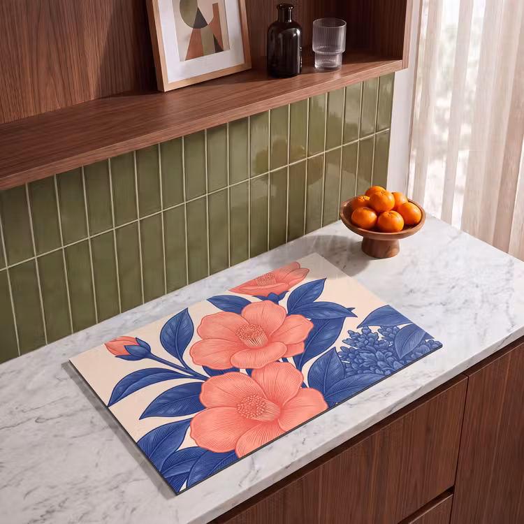 Induction Hob Cover - Flowers - Leaves - Botanical - Bloemen - Bladeren - Botanisch Inductie beschermer vinyl 3mm klein