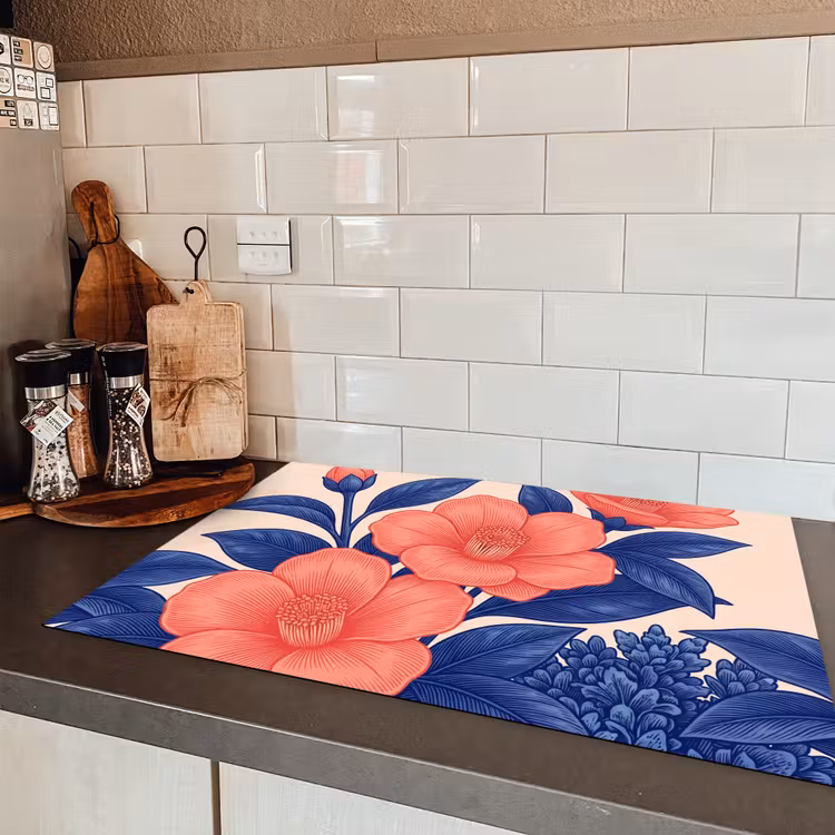 Induction Hob Cover - Flowers - Leaves - Botanical - Bloemen - Bladeren - Botanisch Inductie beschermer vinyl 3mm klein