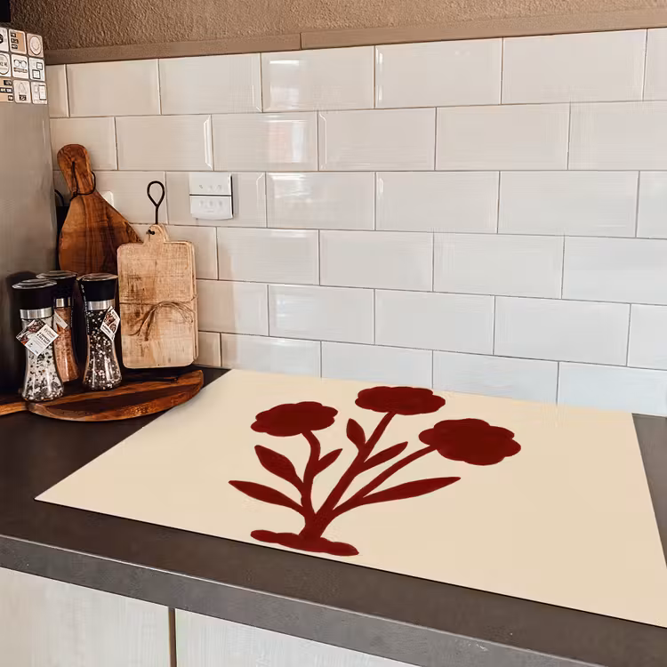 Bloemen - Bladeren - Rood - Minimalistisch Inductie beschermer vinyl 3mm klein -sfeer3