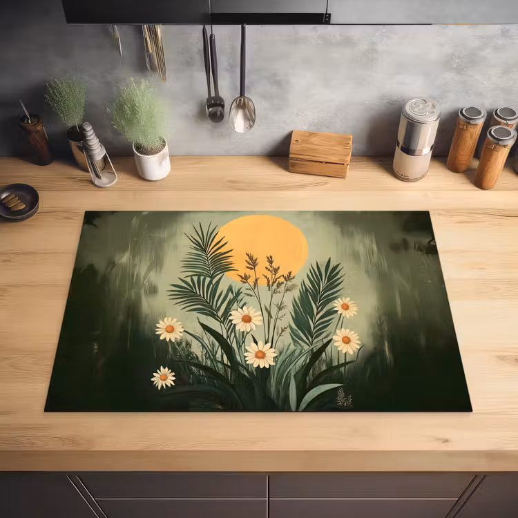 Bloemen - Bladeren - Zon - Groen Inductie beschermer vinyl 3mm klein -sfeer5