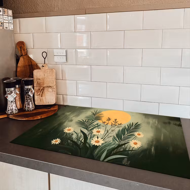 Bloemen - Bladeren - Zon - Groen Inductie beschermer vinyl 3mm klein -sfeer3