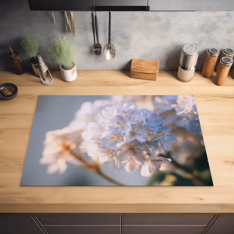 Bloemen - Lichtblauw - Wazig - Trosje Inductie beschermer vinyl 3mm klein -sfeer5