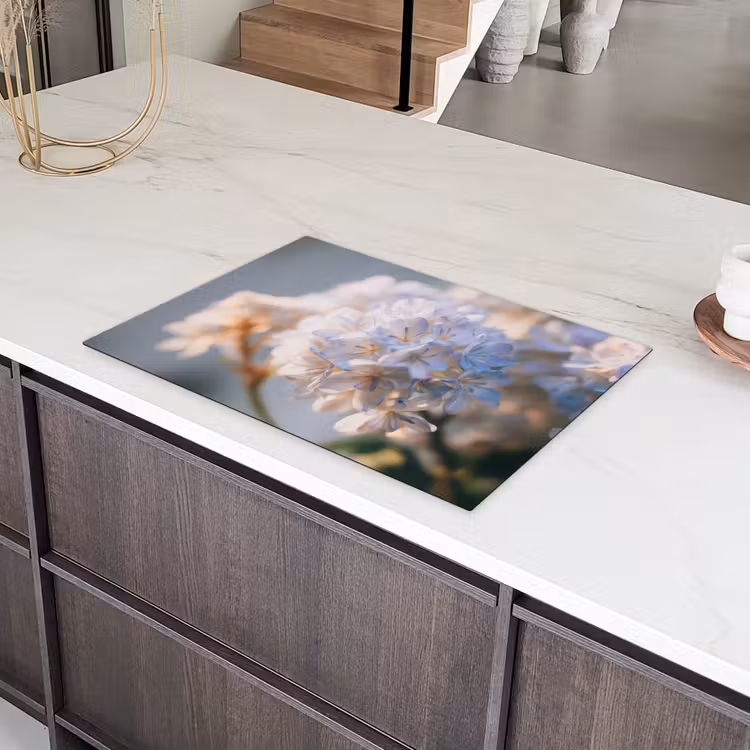 Bloemen - Lichtblauw - Wazig - Trosje Inductie beschermer vinyl 3mm klein -sfeer8