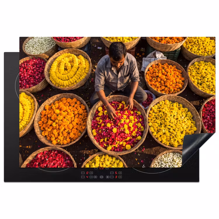 Induction Hob Cover - Flowers - Market - Colorful - Bloemen - Markt - Kleurrijk Inductie beschermer vinyl 3mm klein