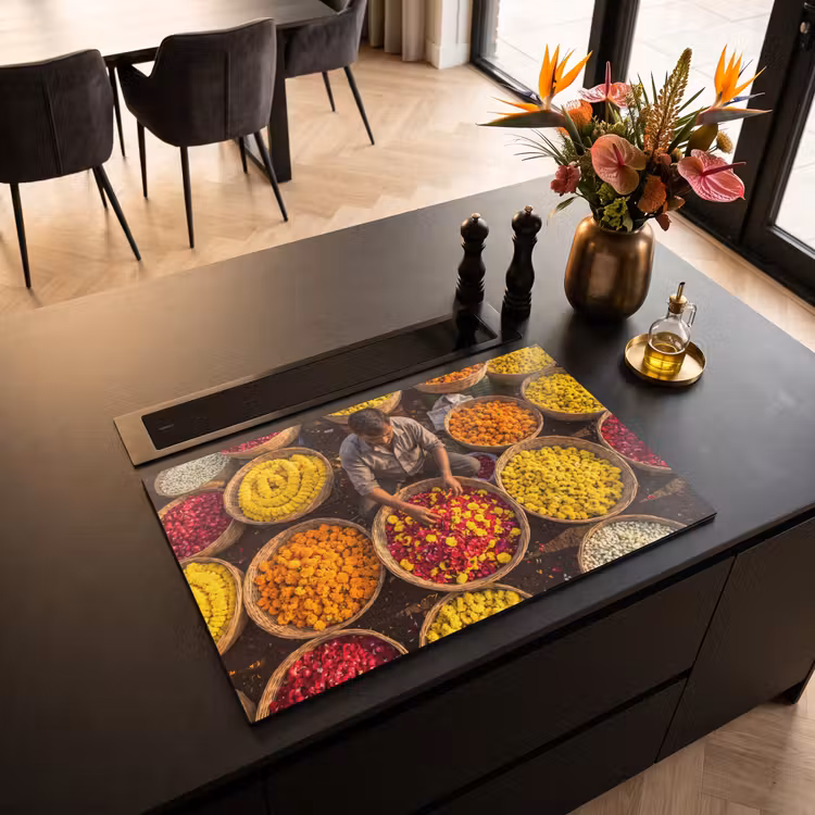 Induction Hob Cover - Flowers - Market - Colorful - Bloemen - Markt - Kleurrijk Inductie beschermer vinyl 3mm klein