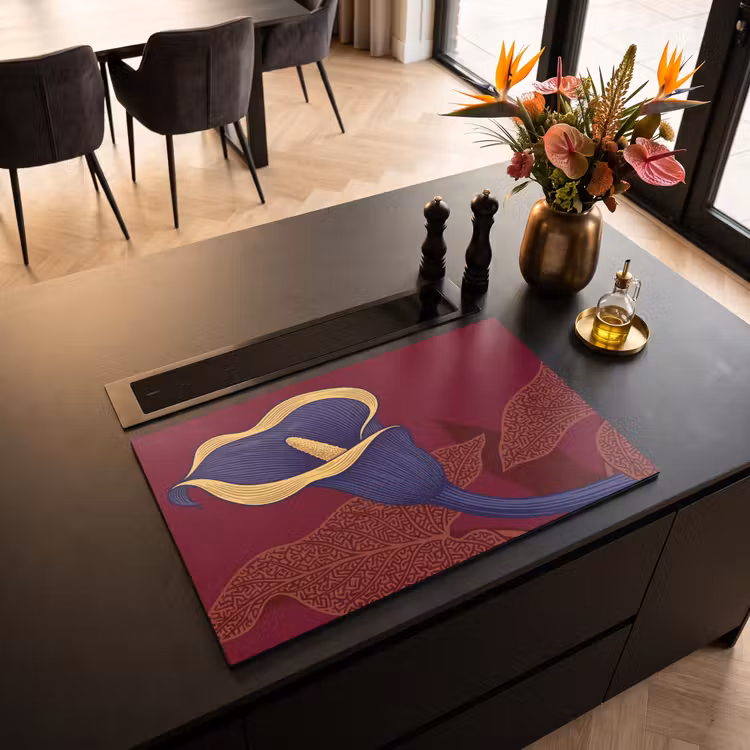 Induction Hob Cover - Flowers - Modern - Purple - Bloemen - Modern - Paars Inductie beschermer vinyl 3mm klein