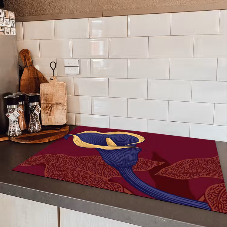 Induction Hob Cover - Flowers - Modern - Purple - Bloemen - Modern - Paars Inductie beschermer vinyl 3mm klein