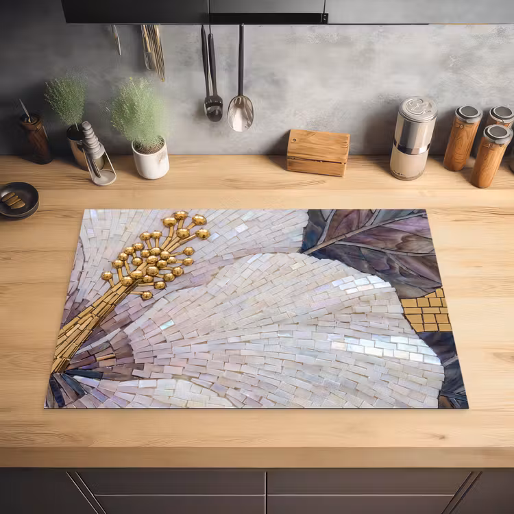 Bloemen - Mozaïek - Kunst - Modern - Goud Inductie beschermer vinyl 3mm klein -sfeer5