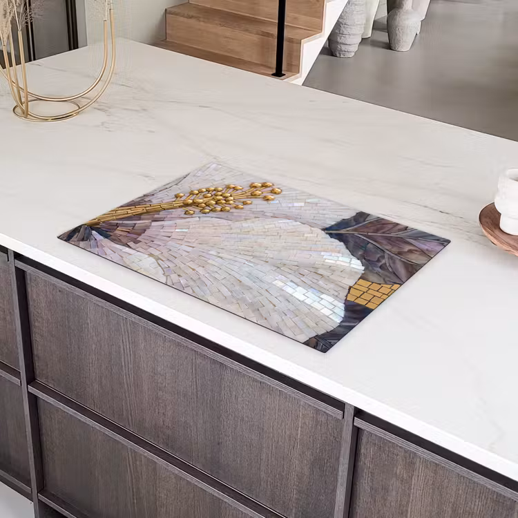 Bloemen - Mozaïek - Kunst - Modern - Goud Inductie beschermer vinyl 3mm klein -sfeer8