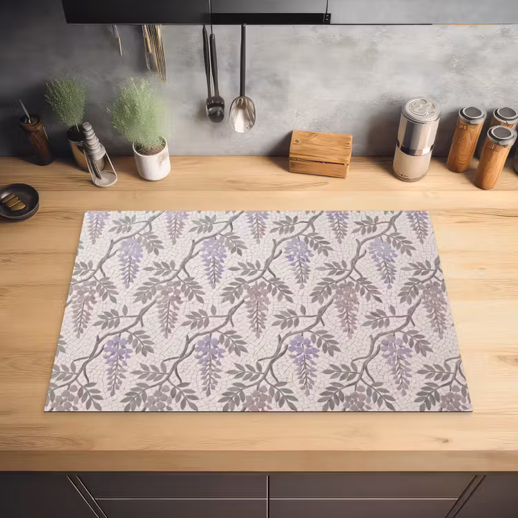 Bloemen - Mozaïek - Natuur - Patroon - Paars Inductie beschermer vinyl 3mm klein -sfeer5