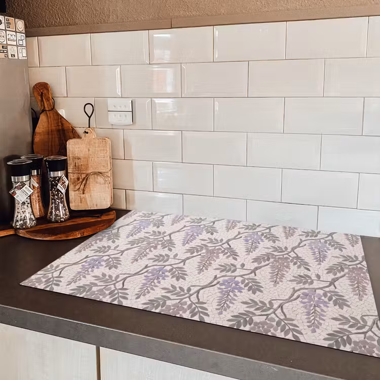 Bloemen - Mozaïek - Natuur - Patroon - Paars Inductie beschermer vinyl 3mm klein -sfeer3