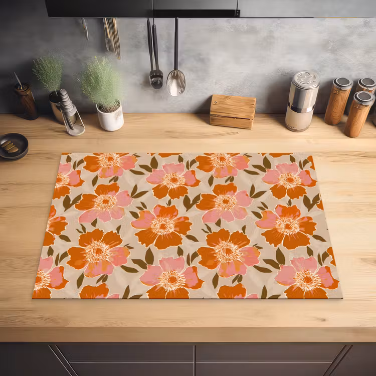 Bloemen - Motief - Retro Inductie beschermer vinyl 3mm klein 276 -sfeer5