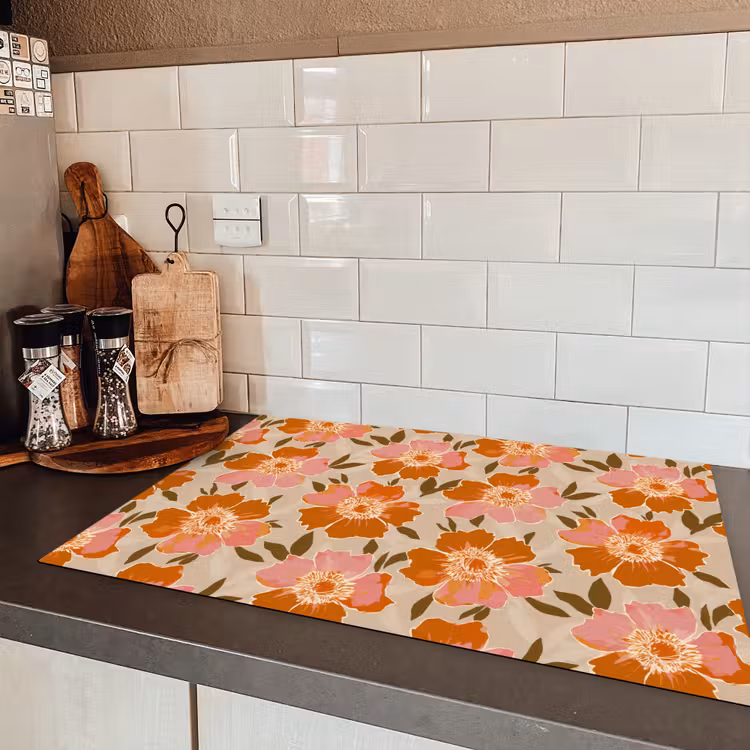 Bloemen - Motief - Retro Inductie beschermer vinyl 3mm klein 276 -sfeer3