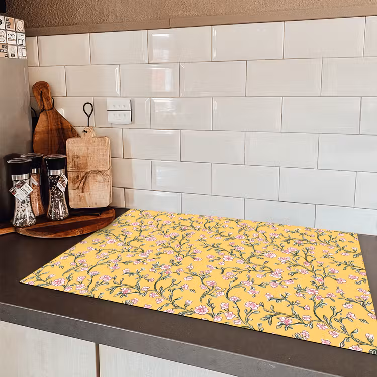 Bloemen - Motief - Geel Inductie beschermer vinyl 3mm klein 276 -sfeer3