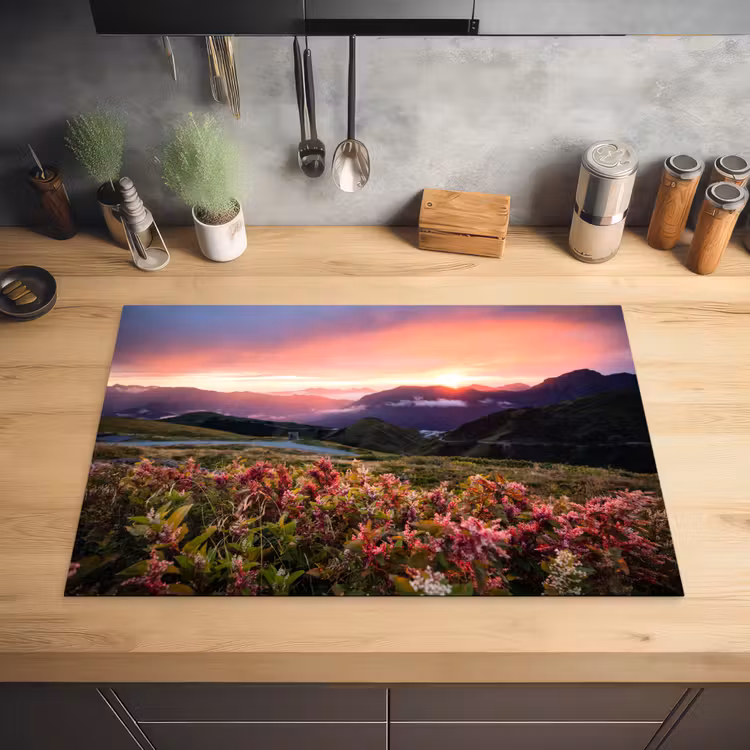 Bloemen - Bergen - Landschap - Nacht - Lucht - Roze Inductie beschermer vinyl 3mm klein -sfeer5