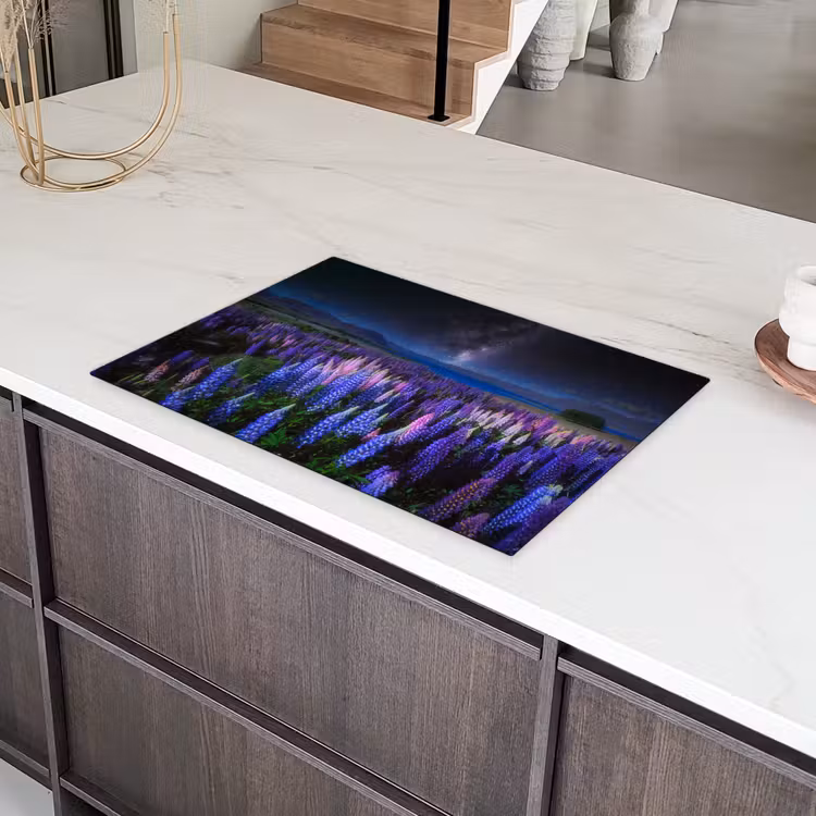 Bloemen - Nacht - Lupine - Sterrenhemel - Paars - Natuur Inductie beschermer vinyl 3mm klein -sfeer8