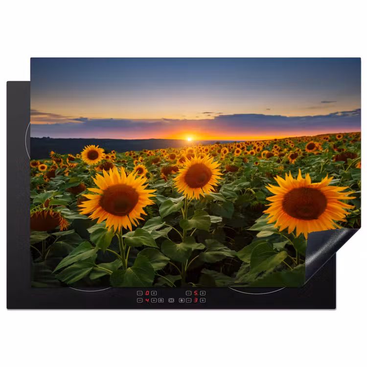 Bloemen - Nacht - Zonsondergang - Zonnebloem - Horizon Inductie beschermer vinyl 3mm middel -3d