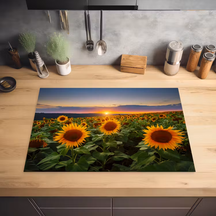 Bloemen - Nacht - Zonsondergang - Zonnebloem - Horizon Inductie beschermer vinyl 3mm middel -sfeer5