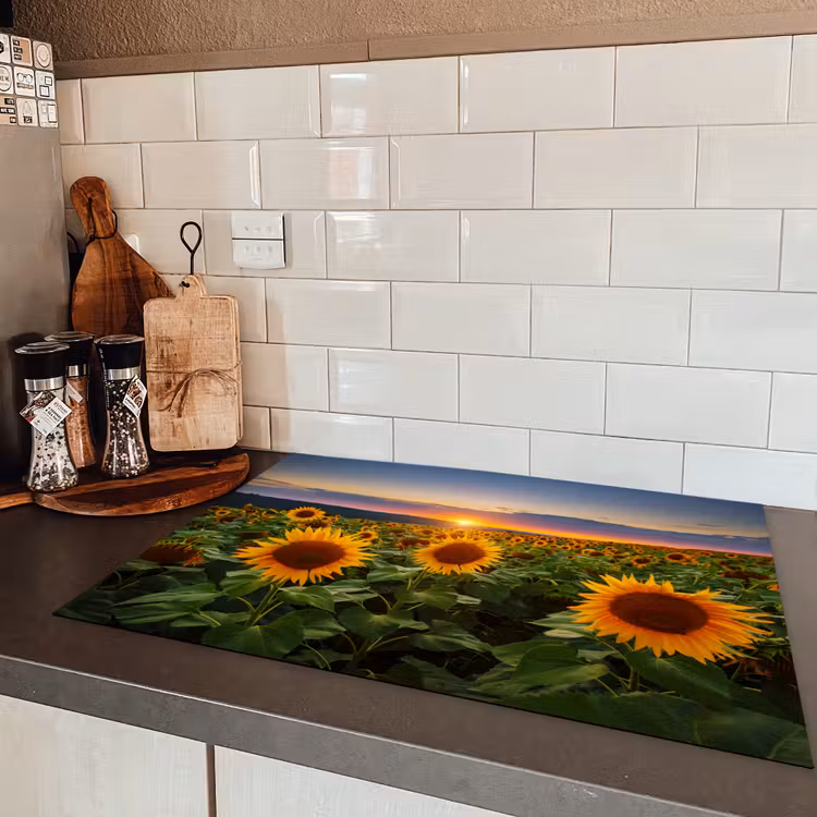 Bloemen - Nacht - Zonsondergang - Zonnebloem - Horizon Inductie beschermer vinyl 3mm middel -sfeer3