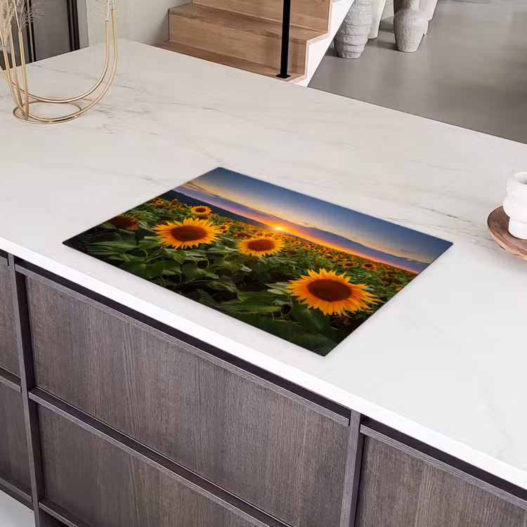 Bloemen - Nacht - Zonsondergang - Zonnebloem - Horizon Inductie beschermer vinyl 3mm middel -sfeer8