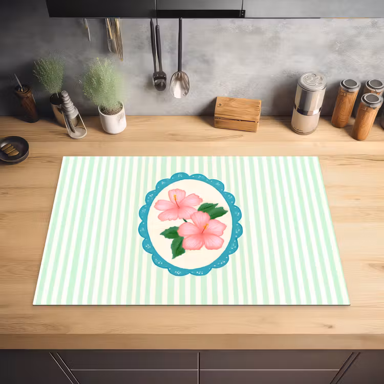 Bloemen - Ovaal - Strepen - Groen Inductie beschermer vinyl 3mm klein -sfeer5