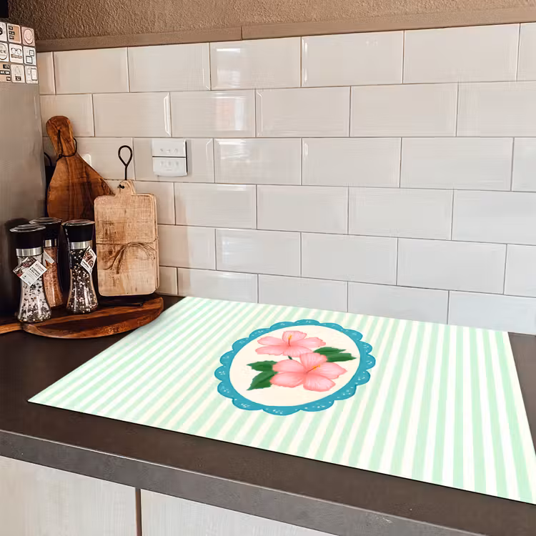 Bloemen - Ovaal - Strepen - Groen Inductie beschermer vinyl 3mm klein -sfeer3