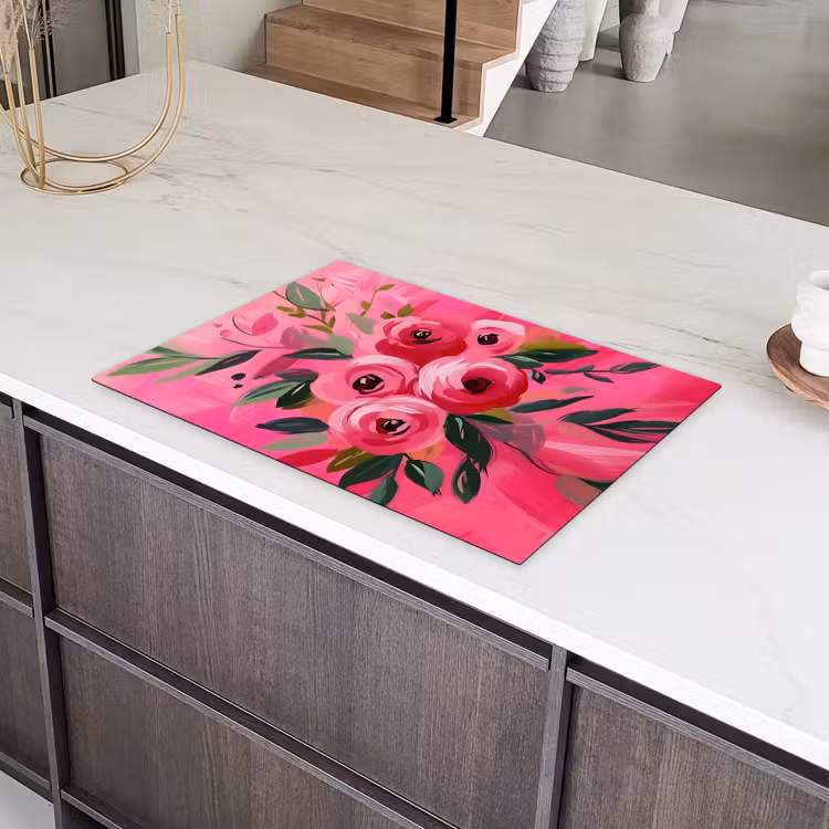 Bloemen - Verf - Roze Inductie beschermer vinyl 3mm klein -sfeer8