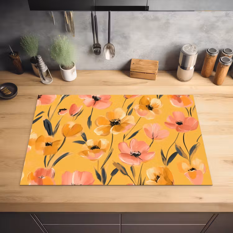 Bloemen - Geschilderd - Geel Inductie beschermer vinyl 3mm klein -sfeer5