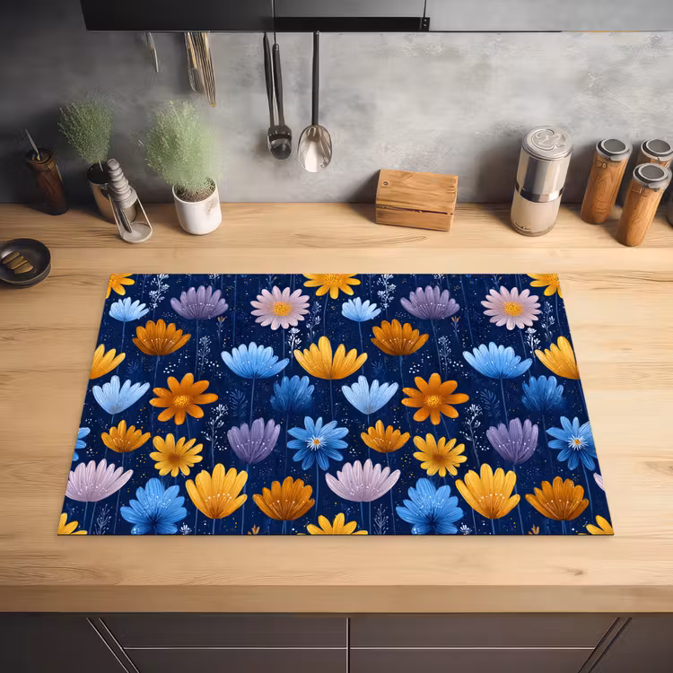Bloemen - Patroon - Blauw - Contrast Inductie beschermer vinyl 3mm klein -sfeer5