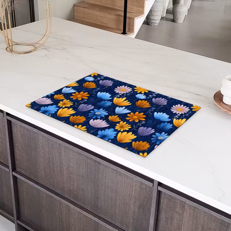 Bloemen - Patroon - Blauw - Contrast Inductie beschermer vinyl 3mm klein -sfeer8