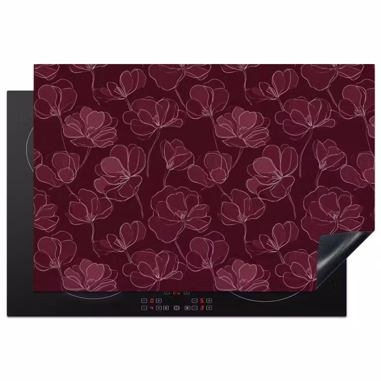 Bloemen - Patroon - Bordeauxrood Inductie beschermer vinyl 3mm klein 276 -3d