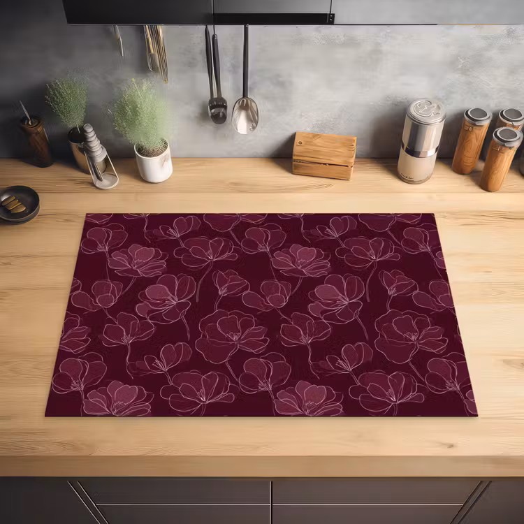 Bloemen - Patroon - Bordeauxrood Inductie beschermer vinyl 3mm klein 276 -sfeer5