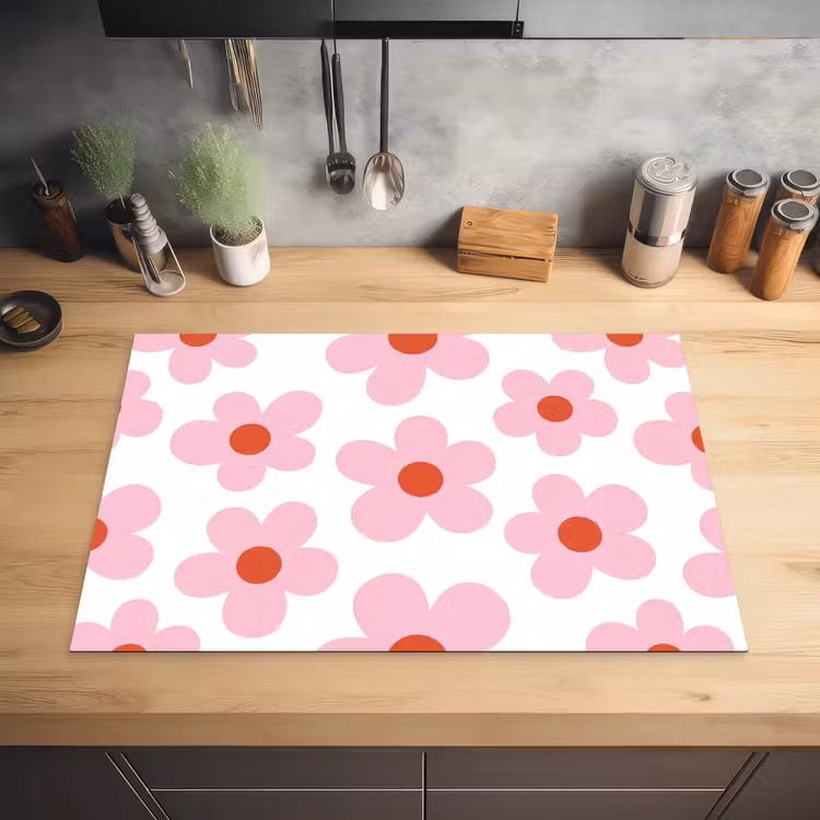 Bloemen - Patroon - Modern - Roze - Wit Inductie beschermer vinyl 3mm klein -sfeer5
