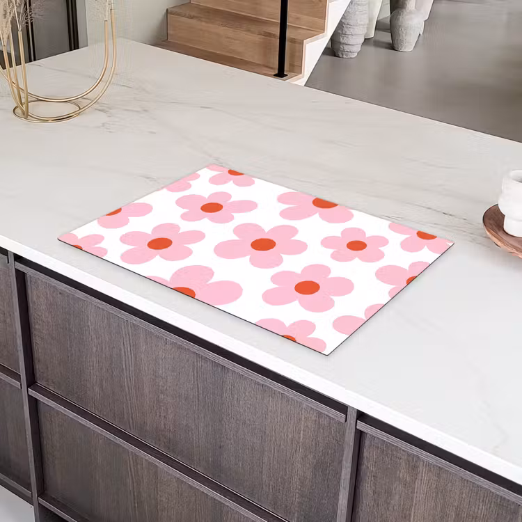 Bloemen - Patroon - Modern - Roze - Wit Inductie beschermer vinyl 3mm klein -sfeer8