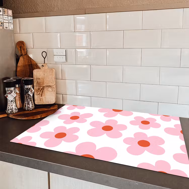 Bloemen - Patroon - Modern - Roze - Wit Inductie beschermer vinyl 3mm klein -sfeer3