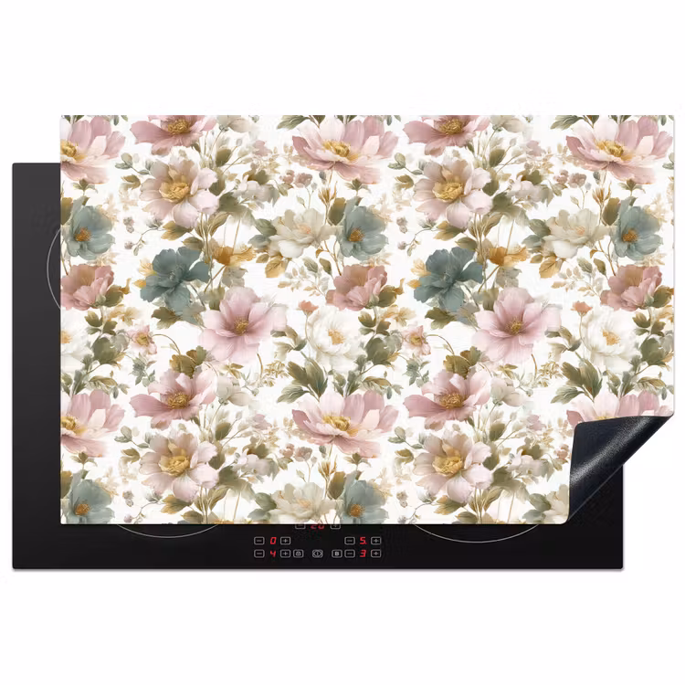 Bloemen - Patroon - Pastel Inductie beschermer vinyl 3mm klein 276 -3d