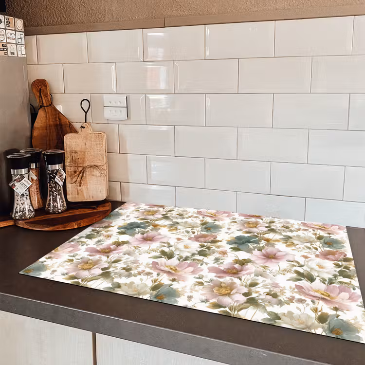 Bloemen - Patroon - Pastel Inductie beschermer vinyl 3mm klein 276 -sfeer3