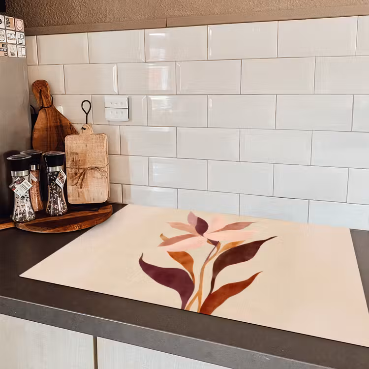 Bloemen - Blaadjes - Minimalistisch - Roze Inductie beschermer vinyl 3mm klein -sfeer3