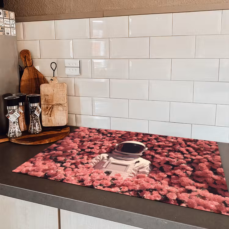 Bloemen - Roze - Astronaut Inductie beschermer vinyl 3mm klein -sfeer3