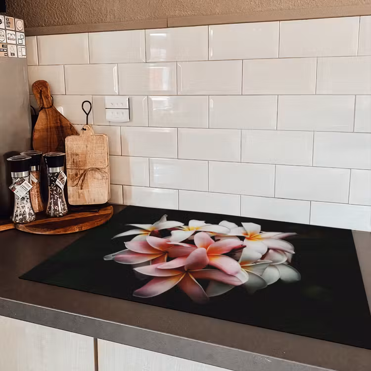Bloemen - Roze - Zwart - Flora - Botanisch Inductie beschermer vinyl 3mm klein -sfeer3