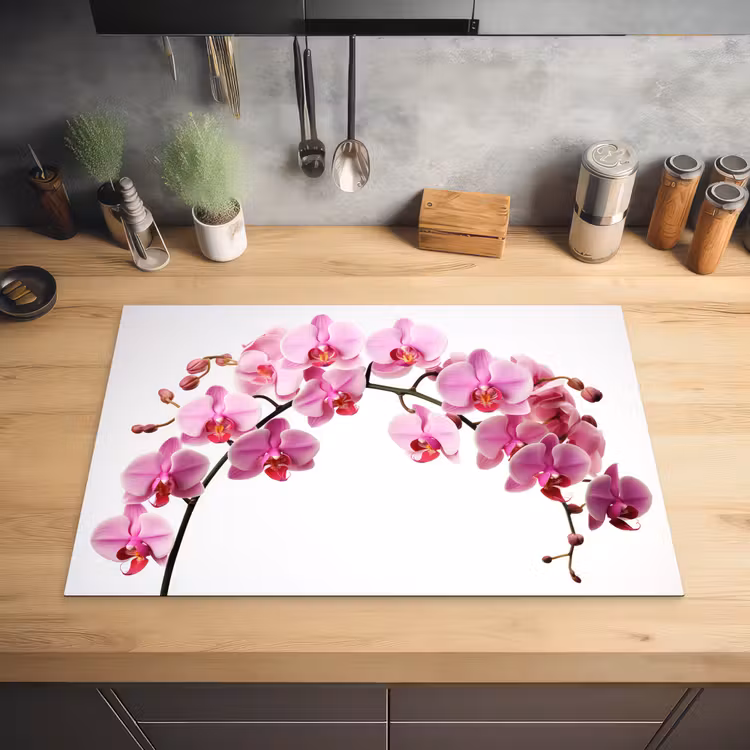 Bloemen - Roze - Tak - Wit Inductie beschermer vinyl 3mm klein -sfeer5