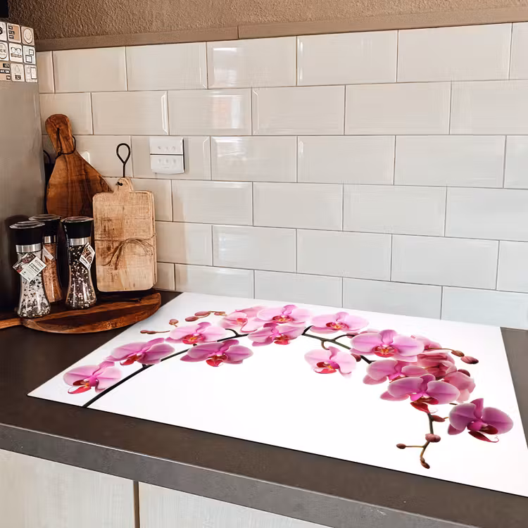 Bloemen - Roze - Tak - Wit Inductie beschermer vinyl 3mm klein -sfeer3