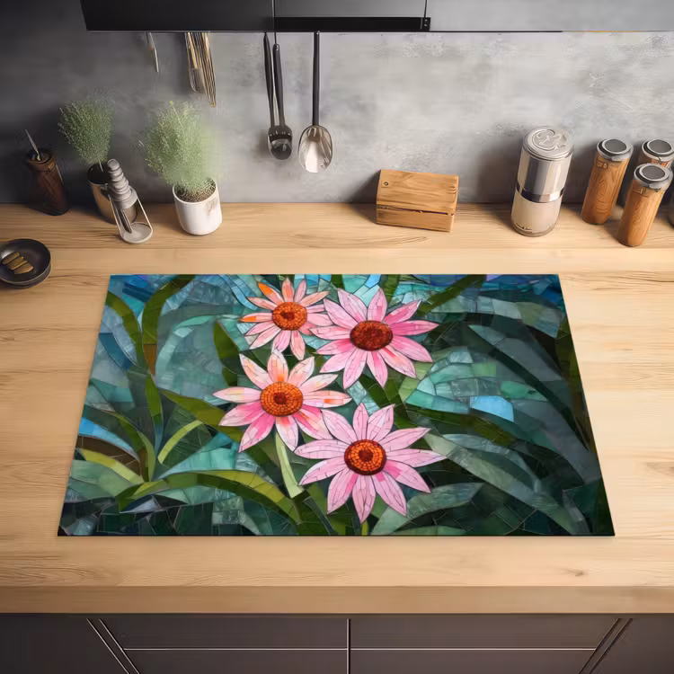 Bloemen - Roze - Glasmozaïek Inductie beschermer vinyl 3mm klein -sfeer5