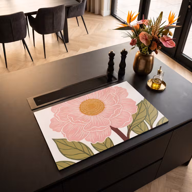 Induction Hob Cover - Flowers - Pink - Illustration - Bloemen - Roze - Illustratie Inductie beschermer vinyl 3mm klein