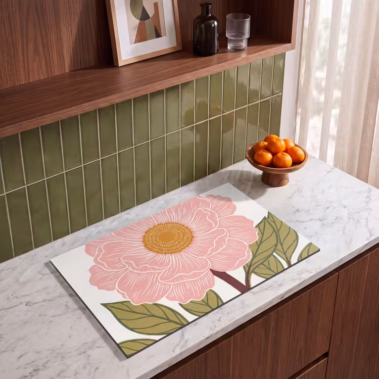 Induction Hob Cover - Flowers - Pink - Illustration - Bloemen - Roze - Illustratie Inductie beschermer vinyl 3mm klein